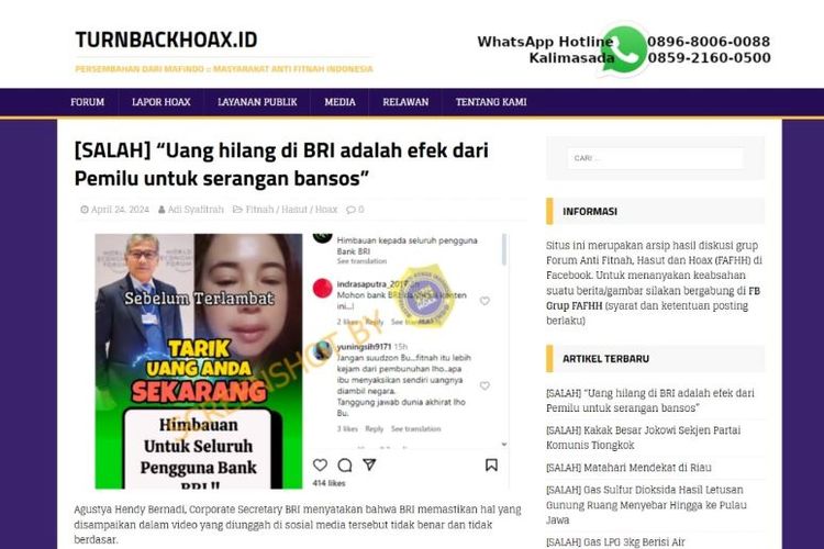 BRI Pastikan Video yang Viral Terkait Uang Nasabah Hilang untuk Bansos Hoaks