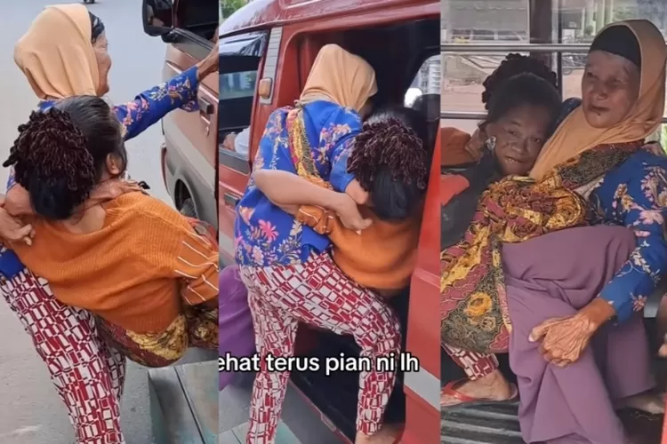 Bikin Mewek! Viral Nenek Nenek Gendong Anaknya Yang Sudah Dewasa Naik Angkot, Kuat Banget Masih Bisa Senyum