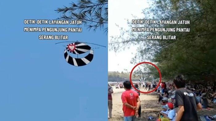 Detik detik Layangan Raksasa Jatuh di Pantai Blitar, Menimpa Pengunjung, Korban Tampak Kesakitan