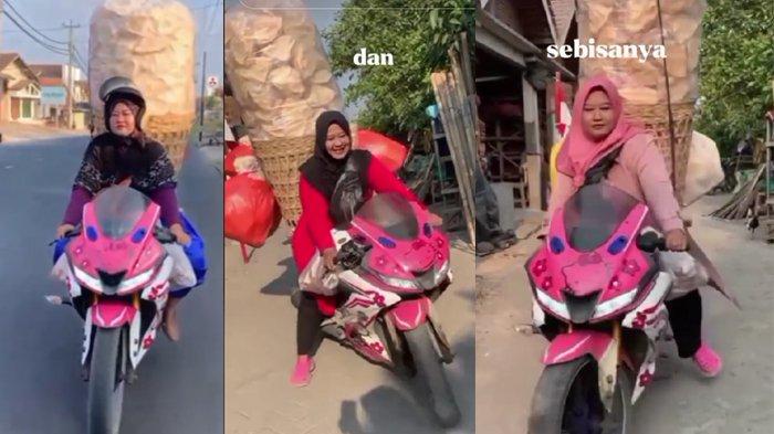 Gokil Abis Emak emak Ini Jual Kerupuk Naik Moge Pink, Ternyata Ada Kisah Sedih Dibalik Perjuangannya