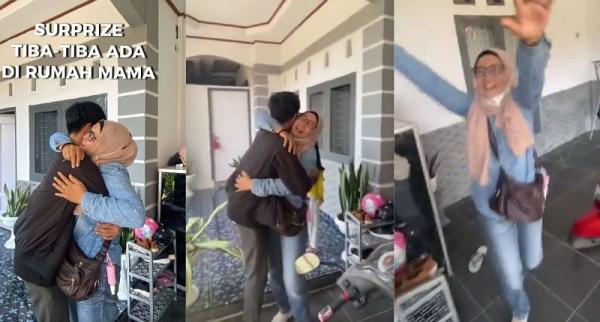 Kisah Haru Pria Muda Akhirnya Bisa Bertemu Ibu di Kampung Halaman, Beri Kejutan Mudik