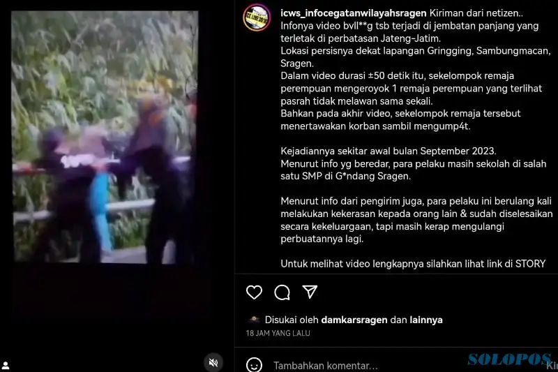 Lagi, Video Aksi Bullying Viral, Siswa SMP di Sragen Jadi Korban Perundungan di Jembatan Perbatasan