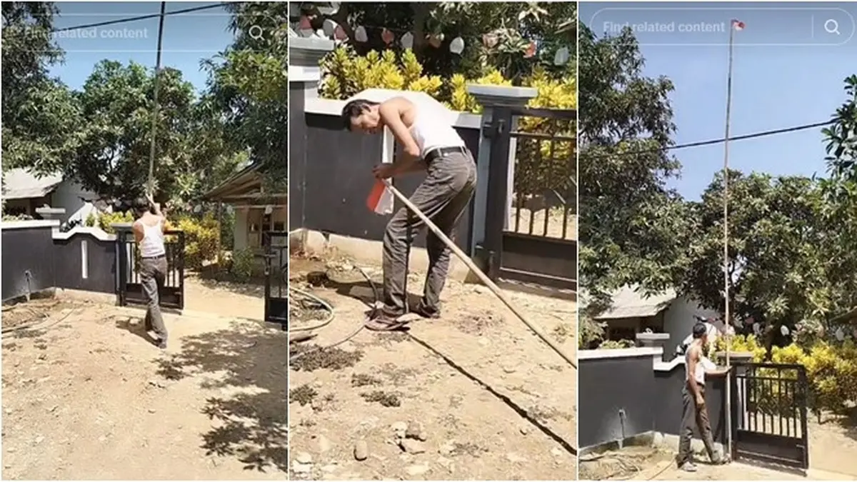 Momen Pria Pasang Bendera Kecil di Tiang Panjang Ini Bikin Senyum Tipis