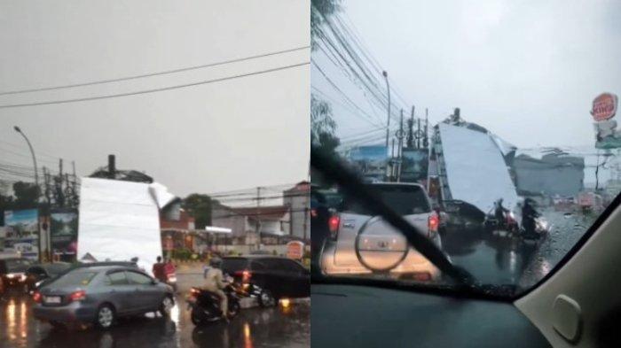 Papan Reklame di Depok Jatuh Akibat Hujan Deras dan Angin Kencang, Sebabkan Satu Mobil Rusak