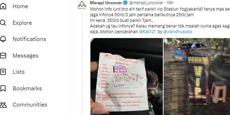 Parkir VIP 7 Jam di Stasiun Tugu Jogja Kena Getok Rp 350 Ribu