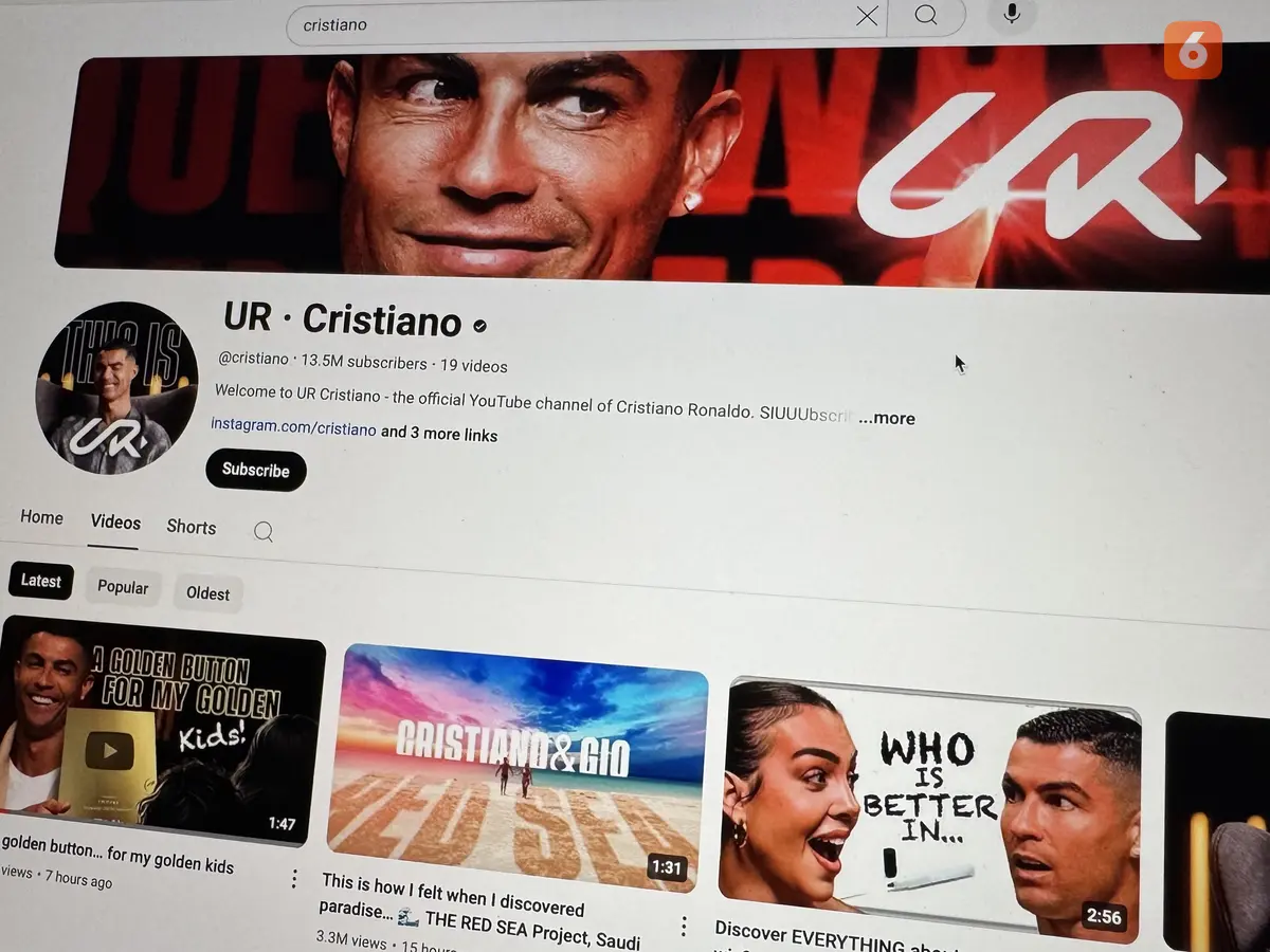 Pecah Rekor, Channel YouTube Cristiano Ronaldo Dapat Golden Play Button Dalam Waktu 12 Jam