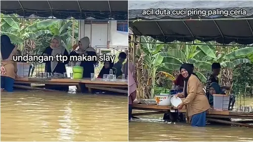 Pernikahan Tetap Dilaksanakan di Tengah Banjir Tamu Tetap Santuy Santap Hidangan