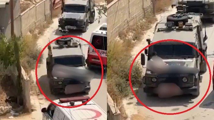 Tentara Israel Ikat Pria Palestina yang Terluka di Kap Mobil yang Berjalan