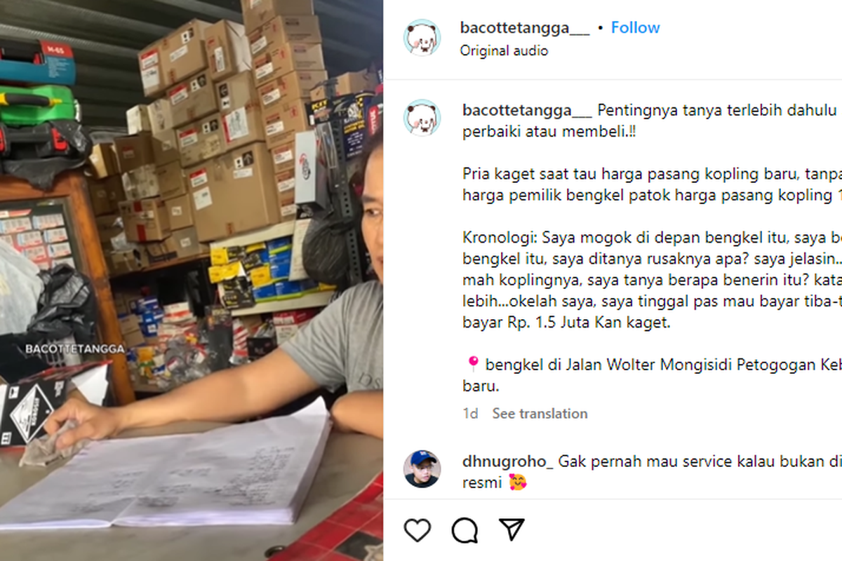 Video Viral Pemilik Motor Digetok Tarif Rp 1,5 Juta Saat Ganti Kopling