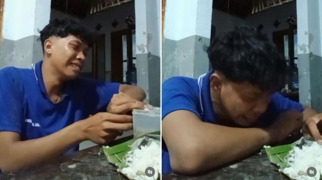 Viral, Pria Ini Nekat Makan Nasi Basi Pemberian Sang Ibu Sambil Nangis 