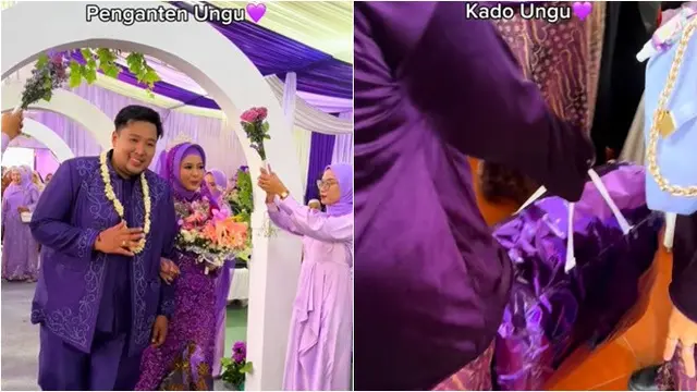 Viral Acara Pernikahan Serba Ungu, dari Tenda hingga Perlengkapan Makan