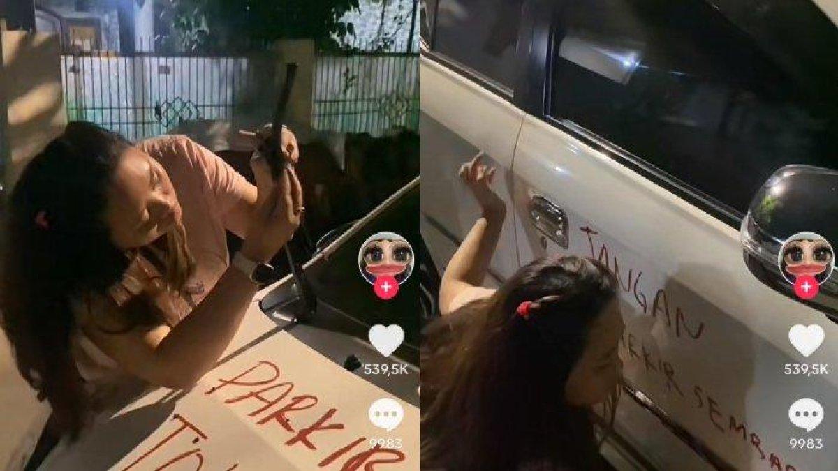 Viral Aksi Wanita Coret Mobil Gunakan Lipstik Beri Peringatan Karena Parkir Sembarangan