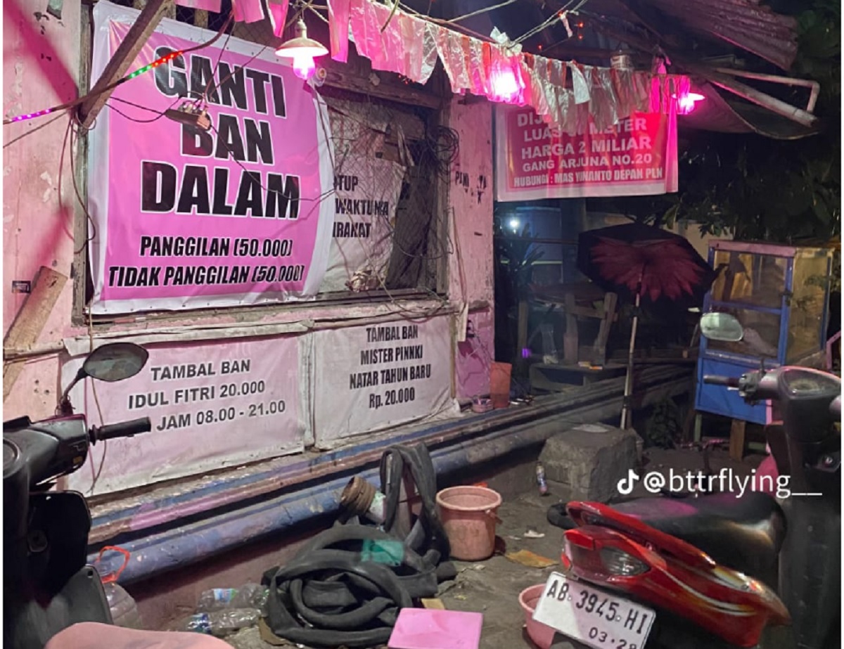 Viral Bengkel Serba Pink Tawarkan Pengalaman Tambal Ban Unik