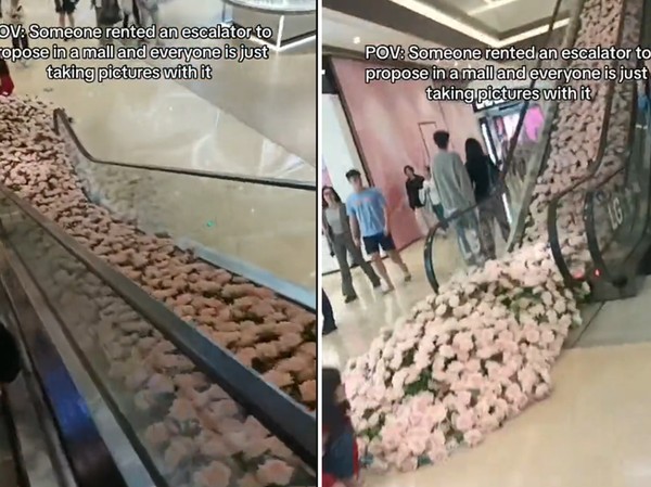 Viral Eskalator Mall di Dekorasi Penuh Bunga, Dikira Disewa Buat Lamaran