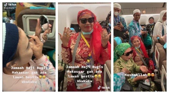 Viral Ibu Ibu Jamaah Haji Mendarat di Makassar dengan Pakaian Menyala Serba Merah