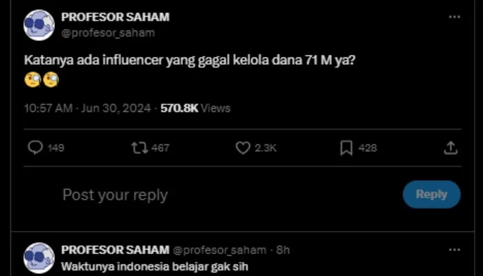 Viral Influencer Saham Gagal Kelola Dana Rp 71 M, BEI Buka Suara