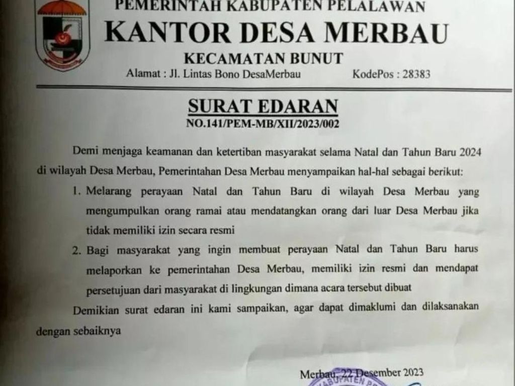 Viral Kades Larang Natal dan Tahun Baru di Riau, Polisi Turun Tangan