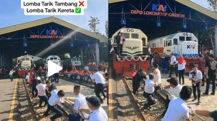 Viral Lomba Tarik Kereta Seberat 84 Ton di Cirebon