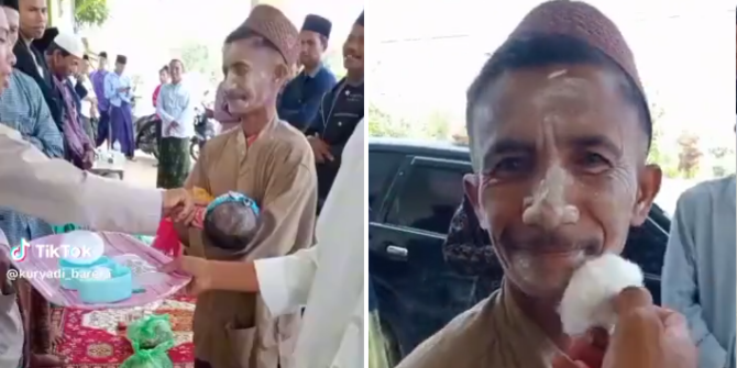 Viral Momen Bapak Ikut Diberi Bedak di Acara Pemberkatan Bayi, Bikin Ngakak Warganet