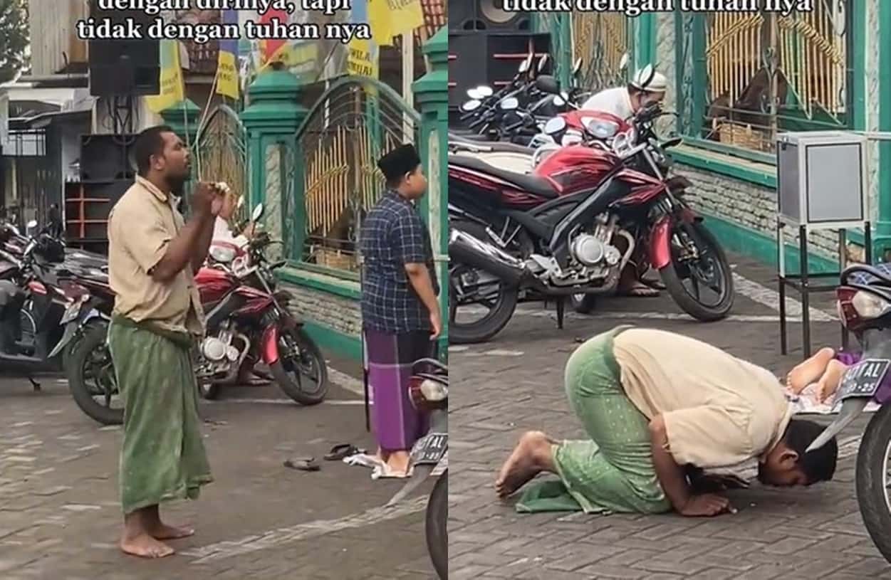 Viral ODGJ Khusyuk Ikut Sholat Id di Halaman Masjid, Netizen: Dia Tidak Lupa Tuhannya