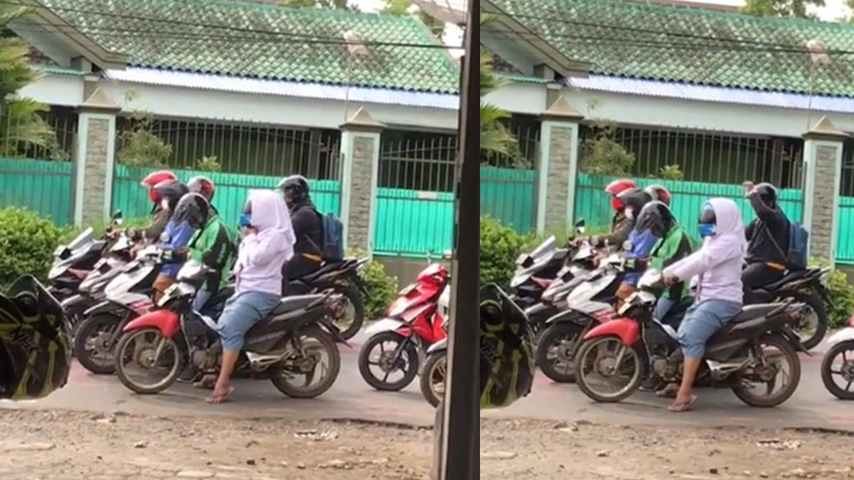 Viral Pemotor Wanita Pakai Helm dengan Cara Tak Biasa, Dilapisi Jilbab