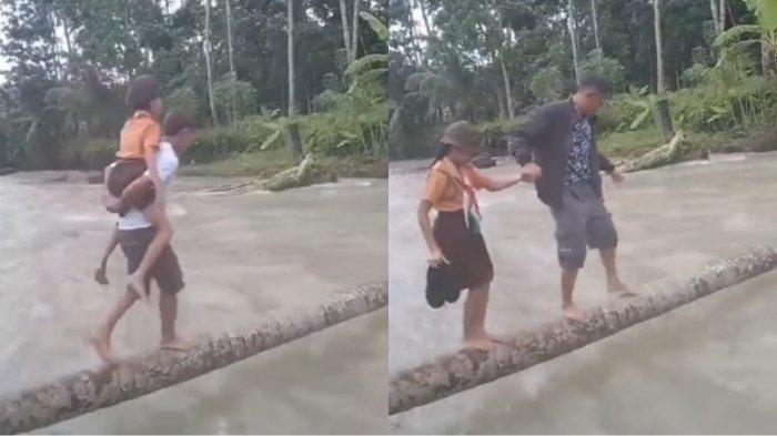 Viral Pemuda di Nias Bantu Anak SD Seberangi Sungai Agar Bisa Sekolah