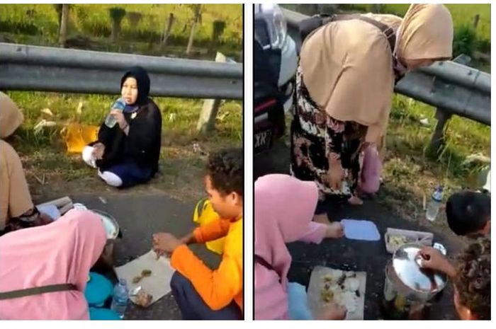 Viral Penumpang Mobil Makan Lesehan Bersama di Bahu Jalan Tol Cipali, Netizen Takjub