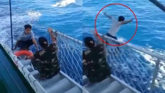 Viral Seorang Pria Terjun ke Laut Usai Ngobrol dengan Anggota TNI