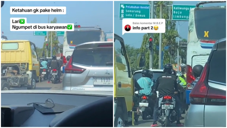 Viral Tak Pakai Helm Penumpang Sepeda Motor Bersembunyi di Dalam Bus Polisi Kesulitan Geledah Bus