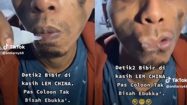 Viral Tingkah Absurd Pria Kasih Lem di Bibir Ini Bikin Eskpresinya Kocak