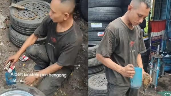 Viral Tukang Tambal Ban Masukan Kopi Seduh ke Dalam Ban