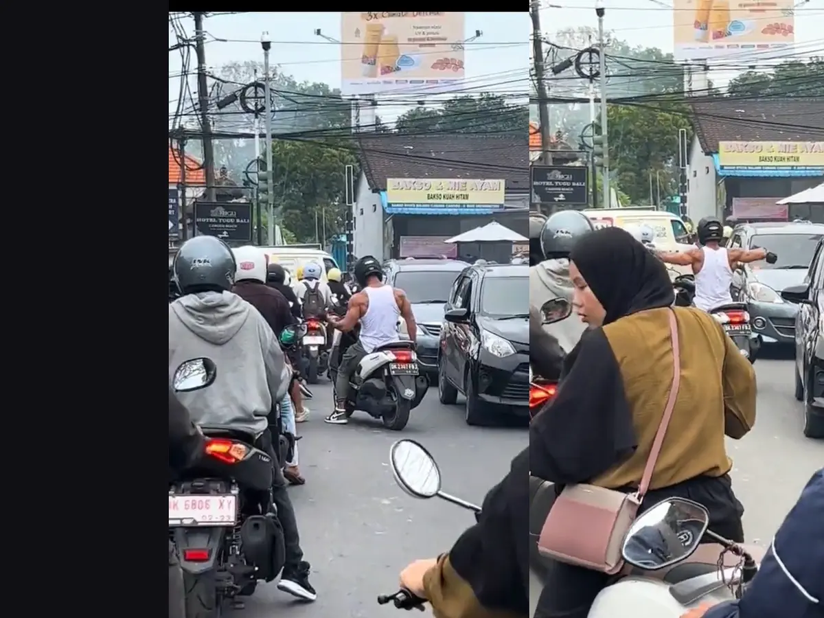 Viral Turis Asing di Bali Macet macetan Sambil Latihan Angkat Barbel