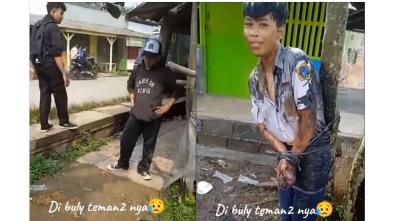 Viral Video Siswa SMP Diikat di Pohon dan Diguyur Air Got Ditemukan dengan Wajah Pasrah