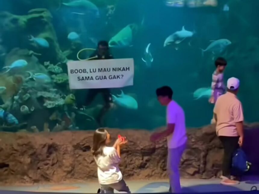 Viral Wanita Melamar Kekasihnya di Seaworld, Warganet: Kamu Keren Mbak